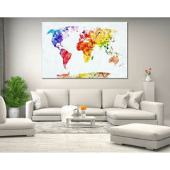 Carte du monde aquarelle №705 prête à accrocher Impression sur toile