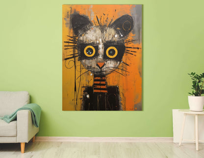 Whimsical Feline with Vibrant Yellow Accents - Canvas Print - Artoholica Ready to Hang Canvas Print