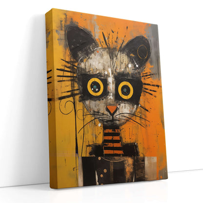 Whimsical Feline with Vibrant Yellow Accents - Canvas Print - Artoholica Ready to Hang Canvas Print