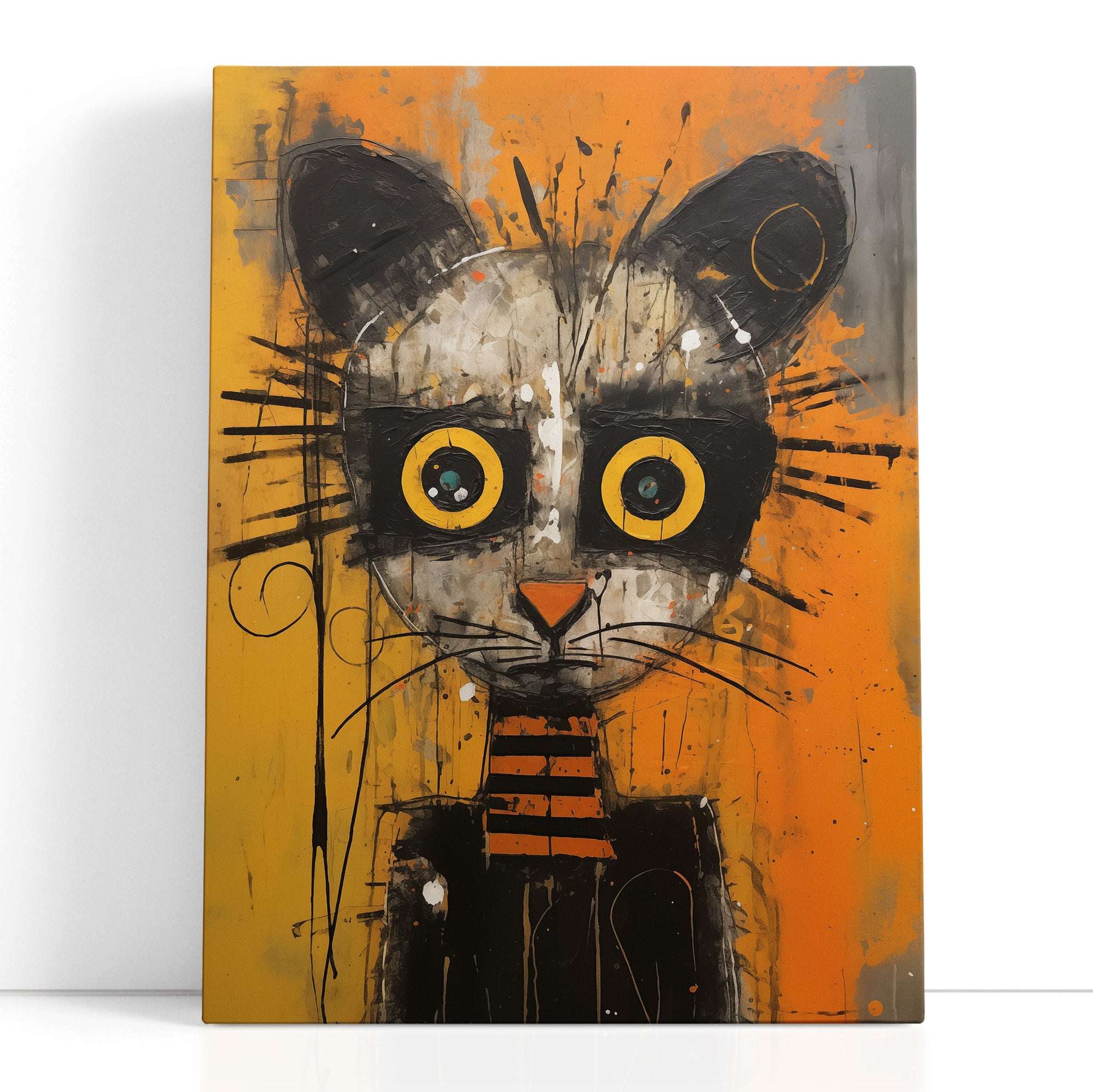 Whimsical Feline with Vibrant Yellow Accents - Canvas Print - Artoholica Ready to Hang Canvas Print