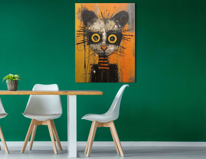 Whimsical Feline with Vibrant Yellow Accents - Canvas Print - Artoholica Ready to Hang Canvas Print