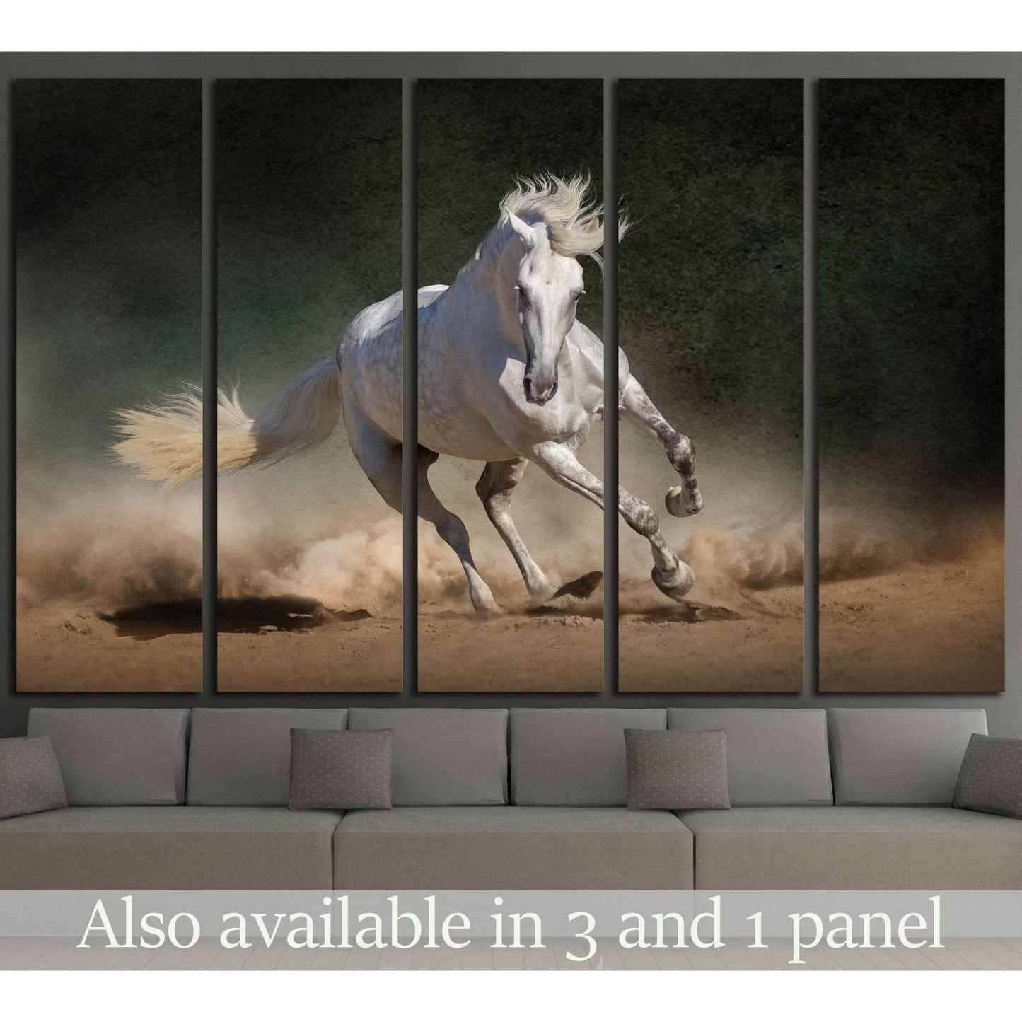 White andalusian horse in desert dust against dark background №1855 Ready to Hang Canvas PrintCanvas art arrives ready to hang, with hanging accessories included and no additional framing required. Every canvas print is hand-crafted, made on-demand at our