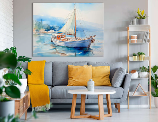 White Boat on a Calm Lake - Canvas Print - Artoholica Ready to Hang Canvas Print