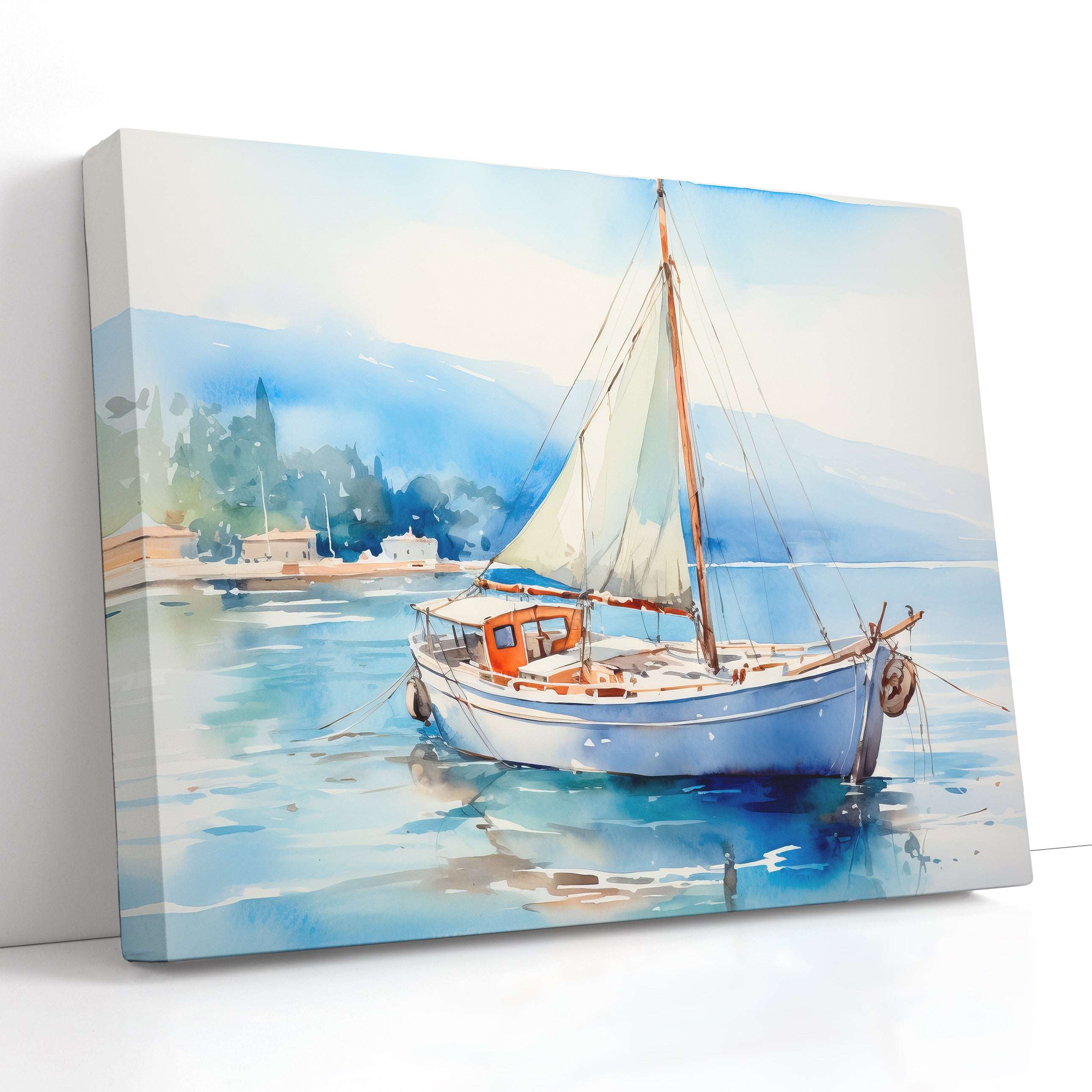 White Boat on a Calm Lake - Canvas Print - Artoholica Ready to Hang Canvas Print