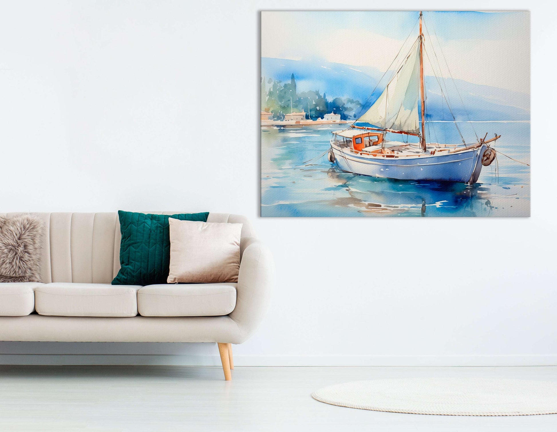 White Boat on a Calm Lake - Canvas Print - Artoholica Ready to Hang Canvas Print