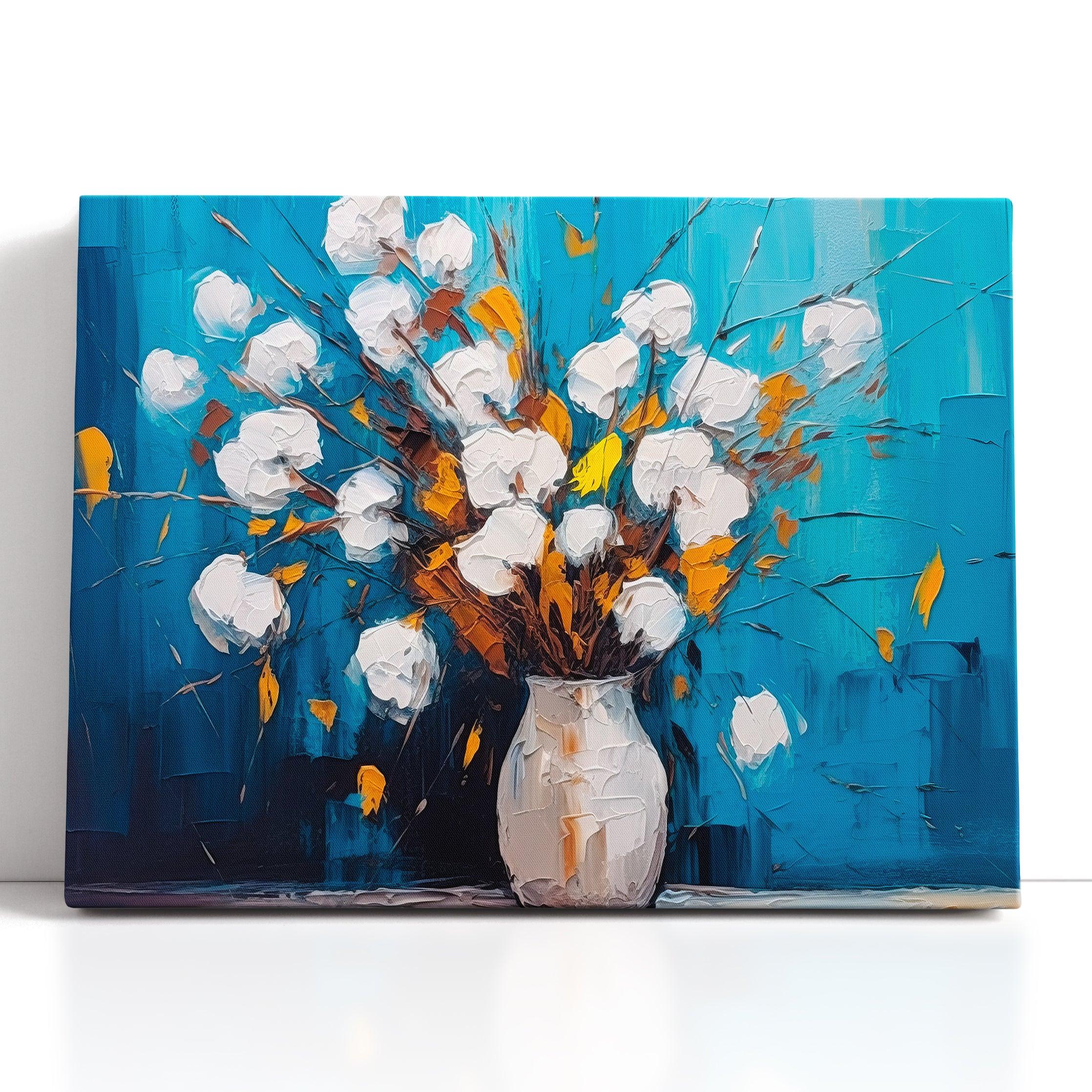 White Cotton Flowers in Vase - Canvas Print - Artoholica Ready to Hang Canvas Print
