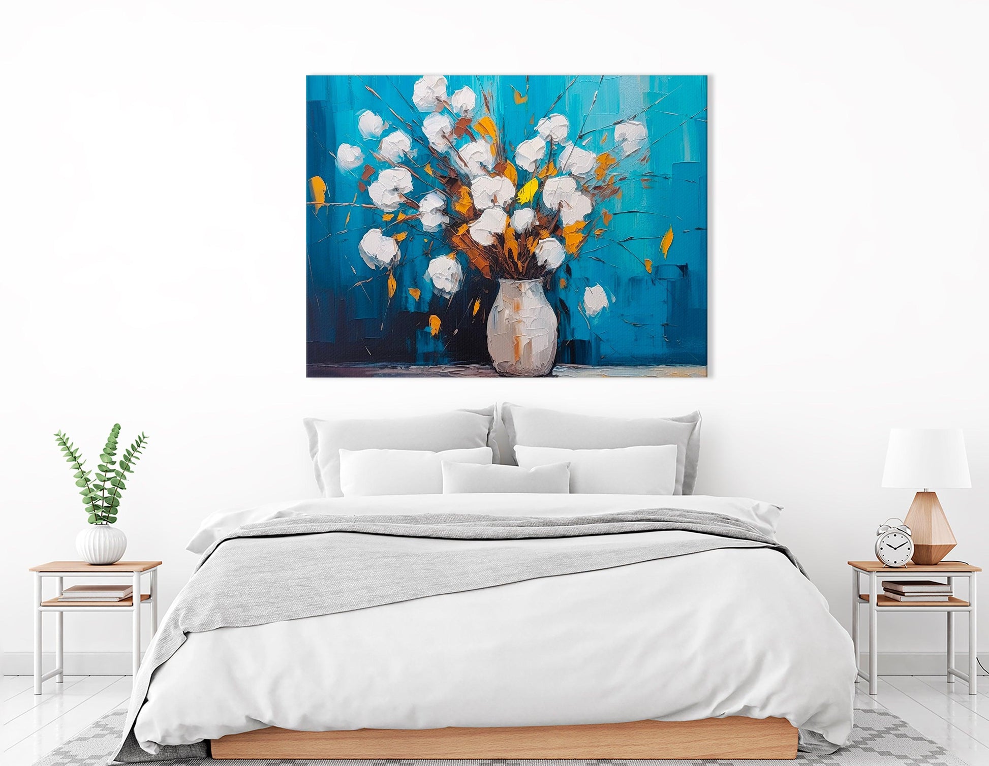 White Cotton Flowers in Vase - Canvas Print - Artoholica Ready to Hang Canvas Print