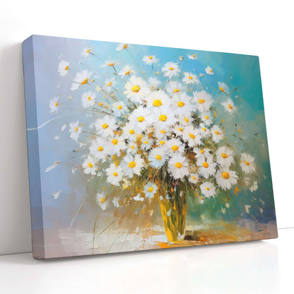 White Daisies in a Glass Vase - Canvas Print - Artoholica Ready to Hang Canvas Print