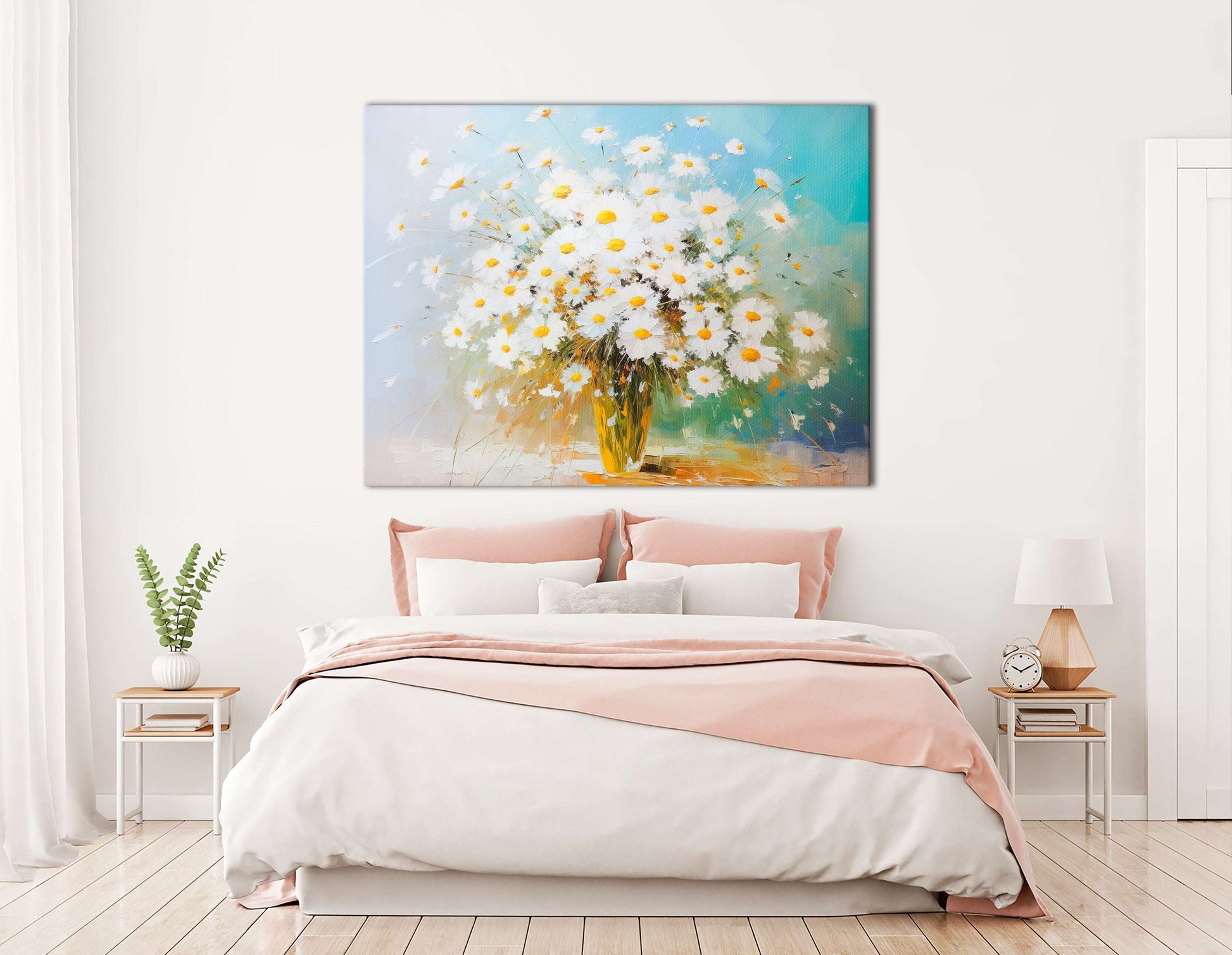 White Daisies in a Glass Vase - Canvas Print - Artoholica Ready to Hang Canvas Print