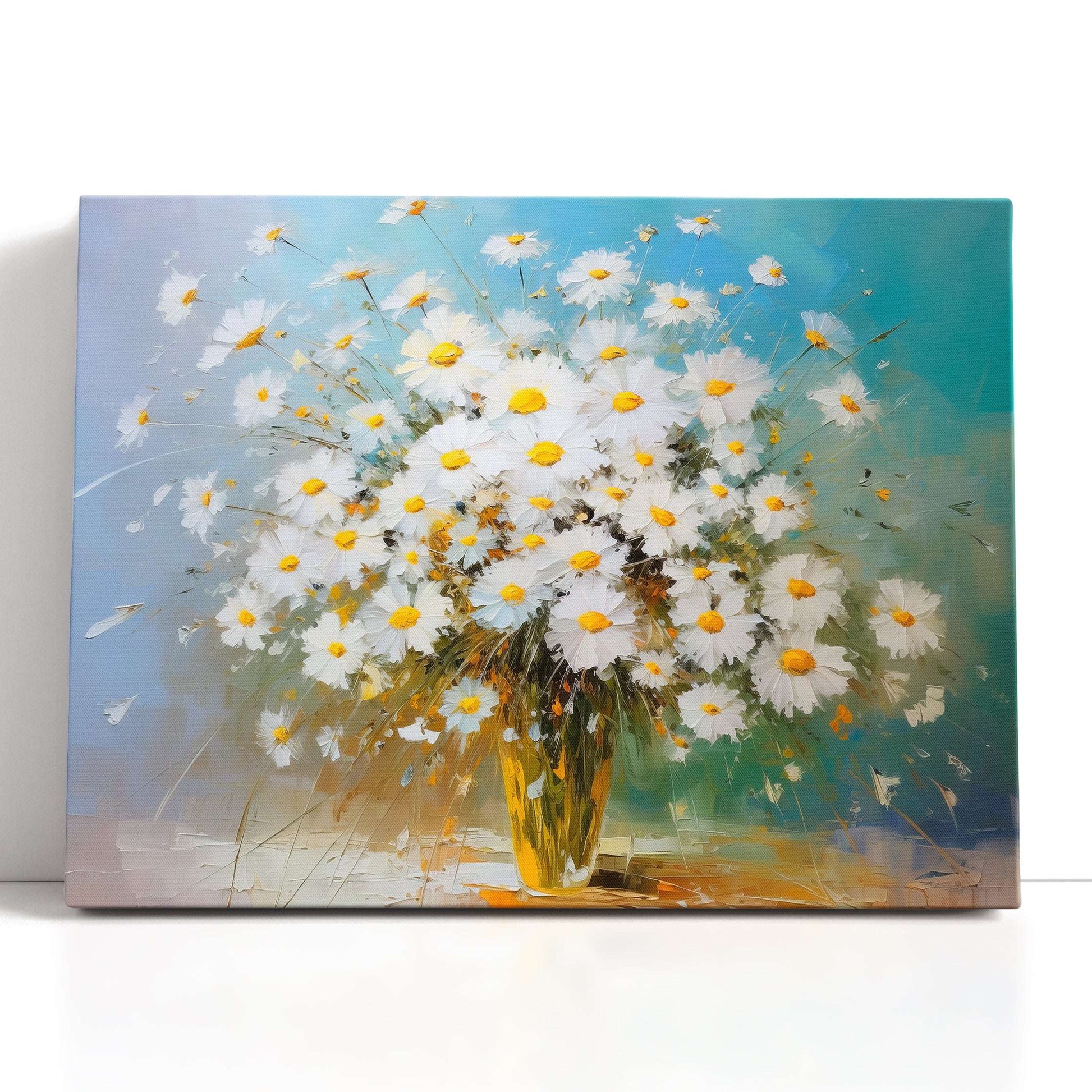 White Daisies in a Glass Vase - Canvas Print - Artoholica Ready to Hang Canvas Print