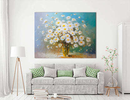 White Daisies in a Glass Vase - Canvas Print - Artoholica Ready to Hang Canvas Print