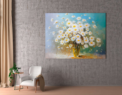 White Daisies in a Glass Vase - Canvas Print - Artoholica Ready to Hang Canvas Print