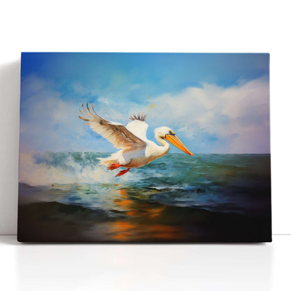 White Pelican Over Ocean Waves - Canvas Print - Artoholica Ready to Hang Canvas Print