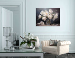 White Peonies in a Glass Vase - Canvas Print - Artoholica Ready to Hang Canvas Print