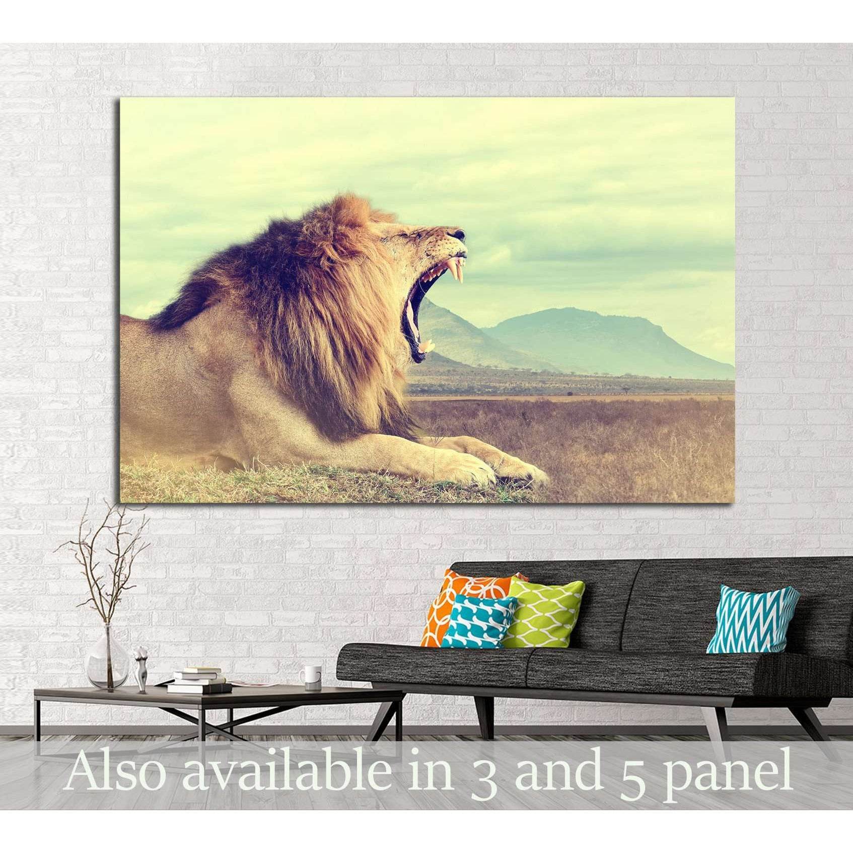 Wild african lion. Vintage effect. National park of Kenya, Africa №1860 Ready to Hang Canvas PrintCanvas art arrives ready to hang, with hanging accessories included and no additional framing required. Every canvas print is hand-crafted, made on-demand at