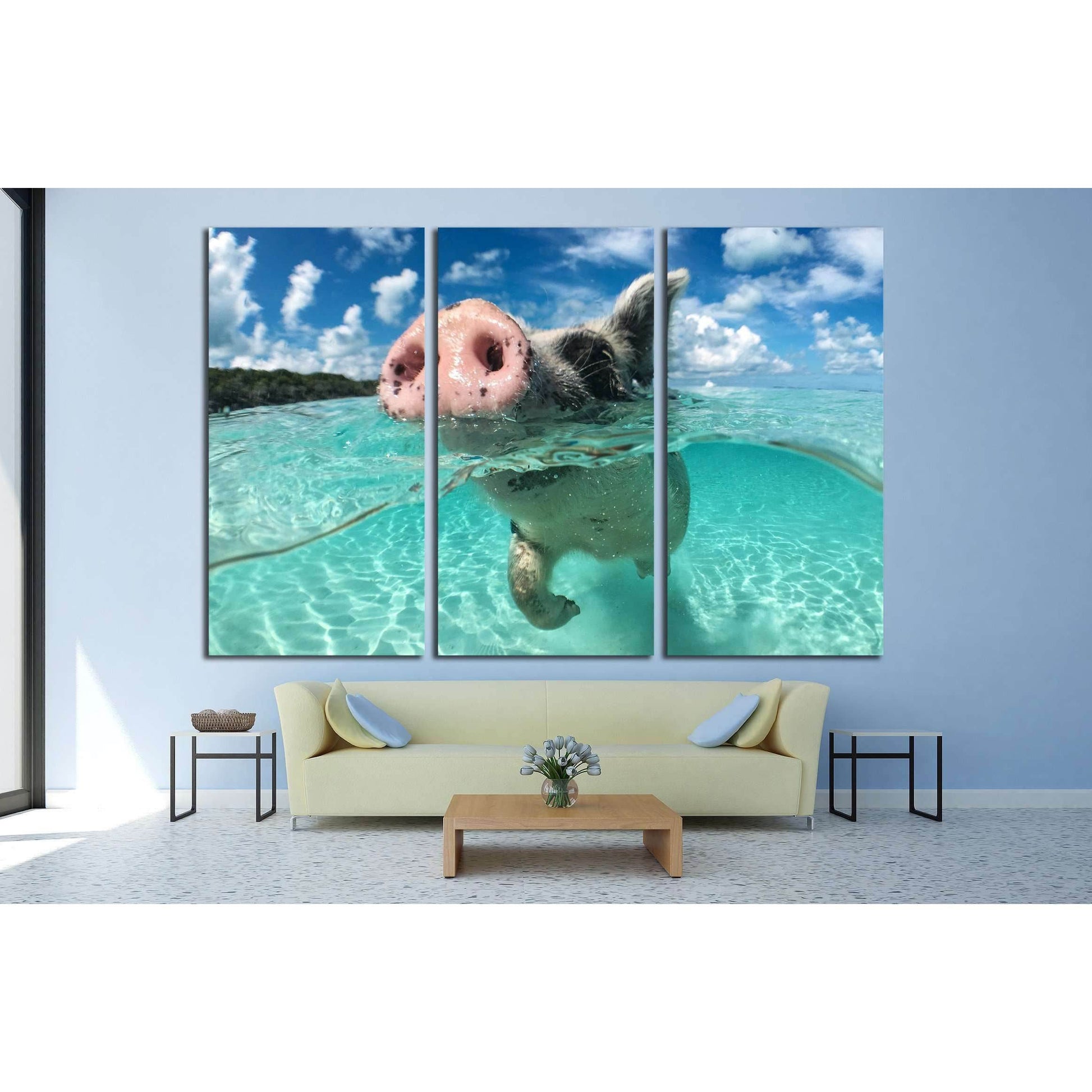 Wild, swimming pig on Big Majors Cay in The Bahamas №2382 Ready to Hang Canvas PrintCanvas art arrives ready to hang, with hanging accessories included and no additional framing required. Every canvas print is hand-crafted, made on-demand at our workshop