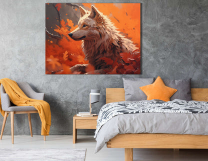 Wild Wolf Amidst Autumn Leaves - Canvas Print - Artoholica Ready to Hang Canvas Print