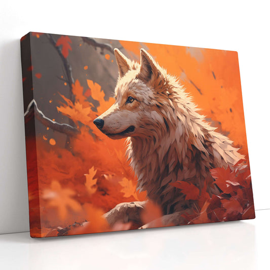 Wild Wolf Amidst Autumn Leaves - Canvas Print - Artoholica Ready to Hang Canvas Print