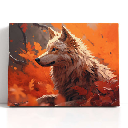 Wild Wolf Amidst Autumn Leaves - Canvas Print - Artoholica Ready to Hang Canvas Print