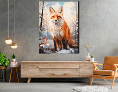Winter Fox in a Snowy Forest - Canvas Print - Artoholica Ready to Hang Canvas Print