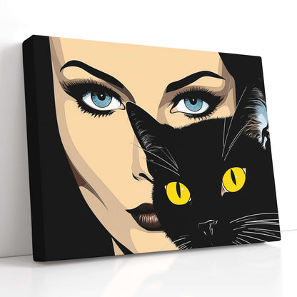 Woman and Black Cat Pop Art - Canvas Print - Artoholica Ready to Hang Canvas Print