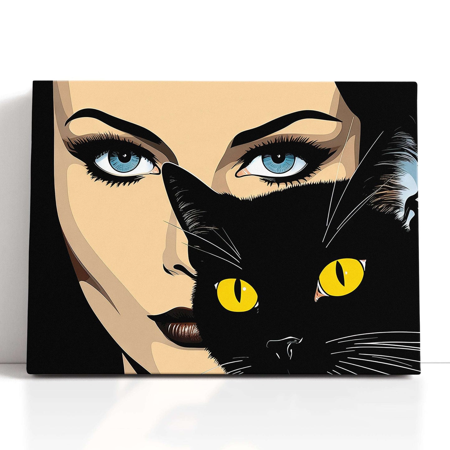 Woman and Black Cat Pop Art - Canvas Print - Artoholica Ready to Hang Canvas Print