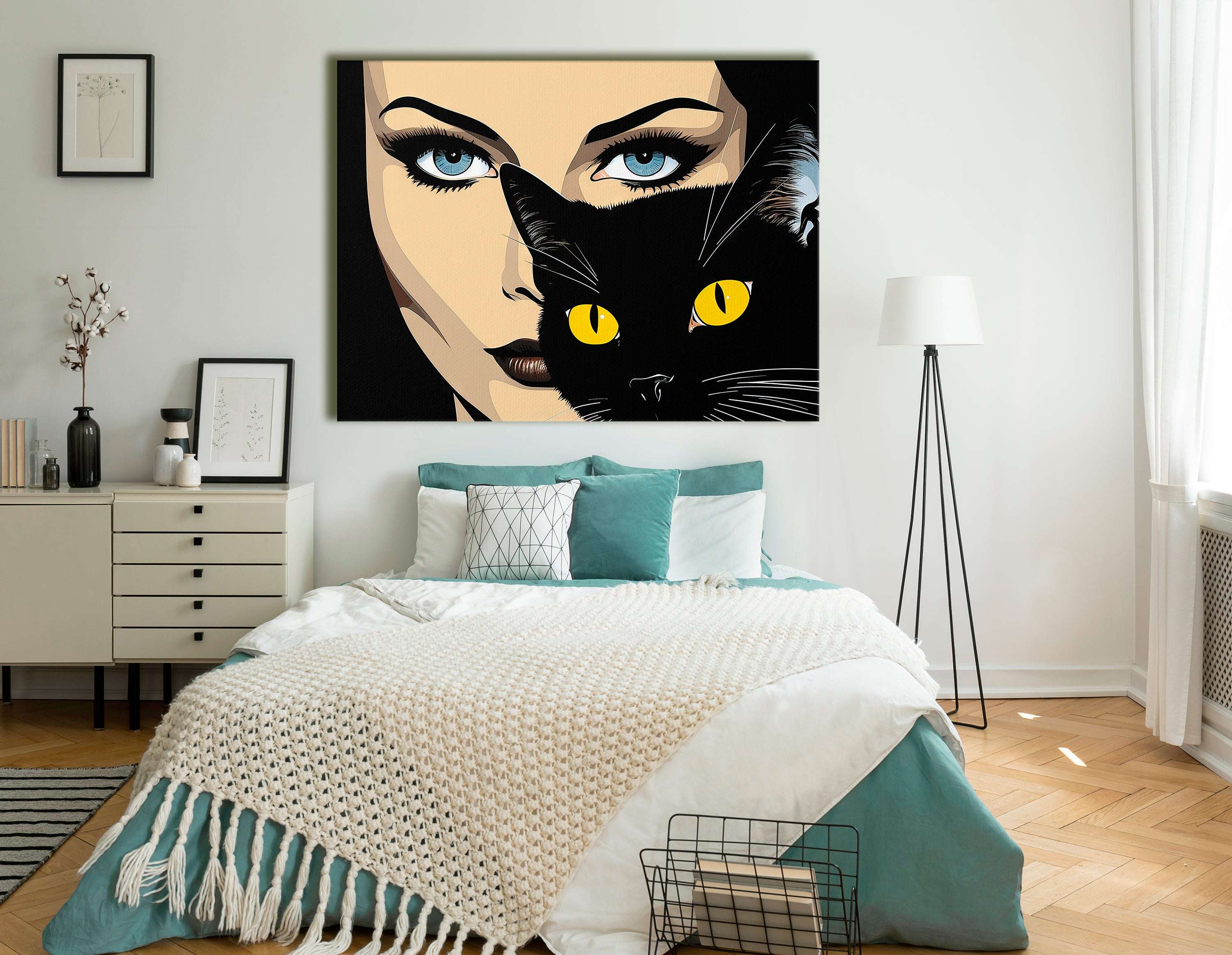 Woman and Black Cat Pop Art - Canvas Print - Artoholica Ready to Hang Canvas Print