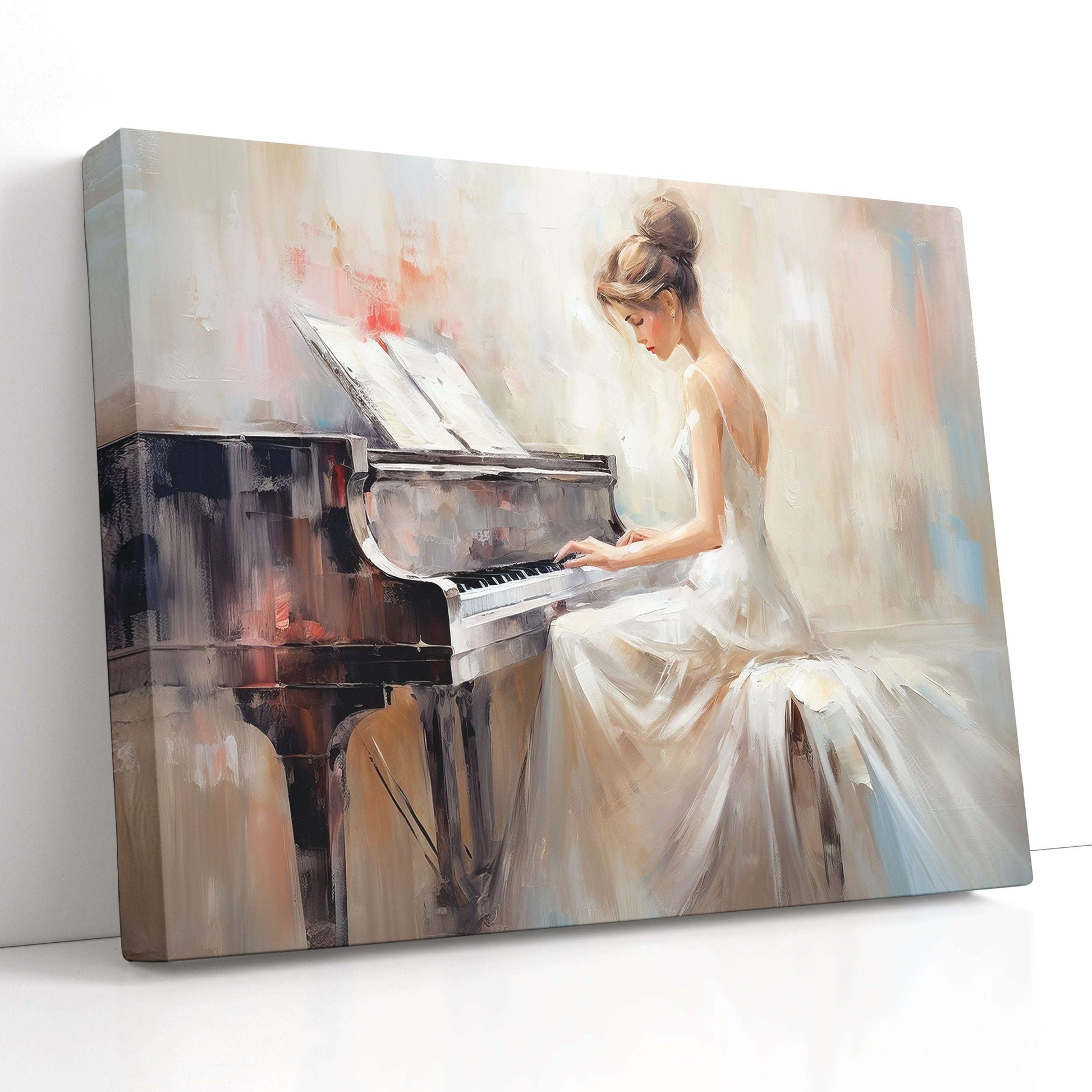 Woman in a White Dress Playing Piano - Canvas Print - Artoholica Ready to Hang Canvas Print