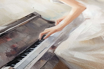 Woman in a White Dress Playing Piano - Canvas Print - Artoholica Ready to Hang Canvas Print