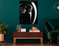 Woman in Black Attire Inside a Circular Mirror - Canvas Print - Artoholica Ready to Hang Canvas Print