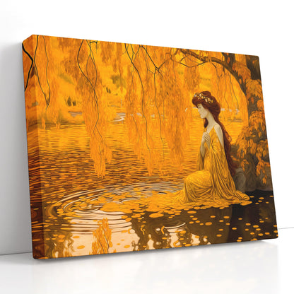 Woman in Yellow Dress Under Willow Tree - Canvas Print - Artoholica Ready to Hang Canvas Print