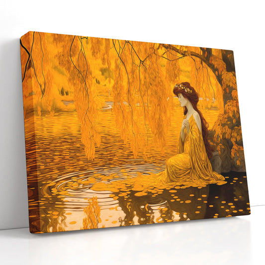 Woman in Yellow Dress Under Willow Tree - Canvas Print - Artoholica Ready to Hang Canvas Print