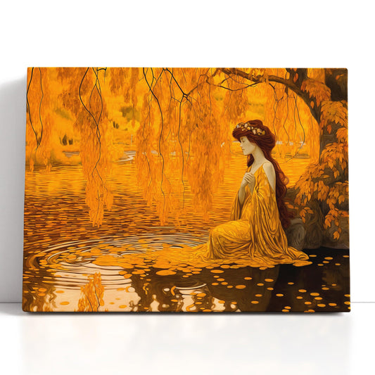 Woman in Yellow Dress Under Willow Tree - Canvas Print - Artoholica Ready to Hang Canvas Print