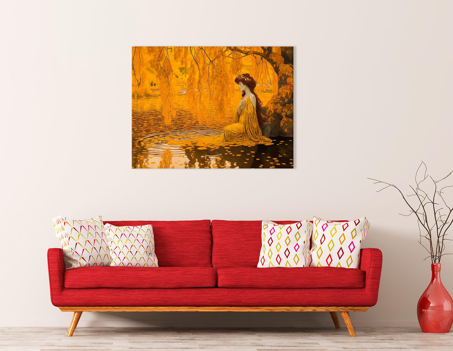 Woman in Yellow Dress Under Willow Tree - Canvas Print - Artoholica Ready to Hang Canvas Print