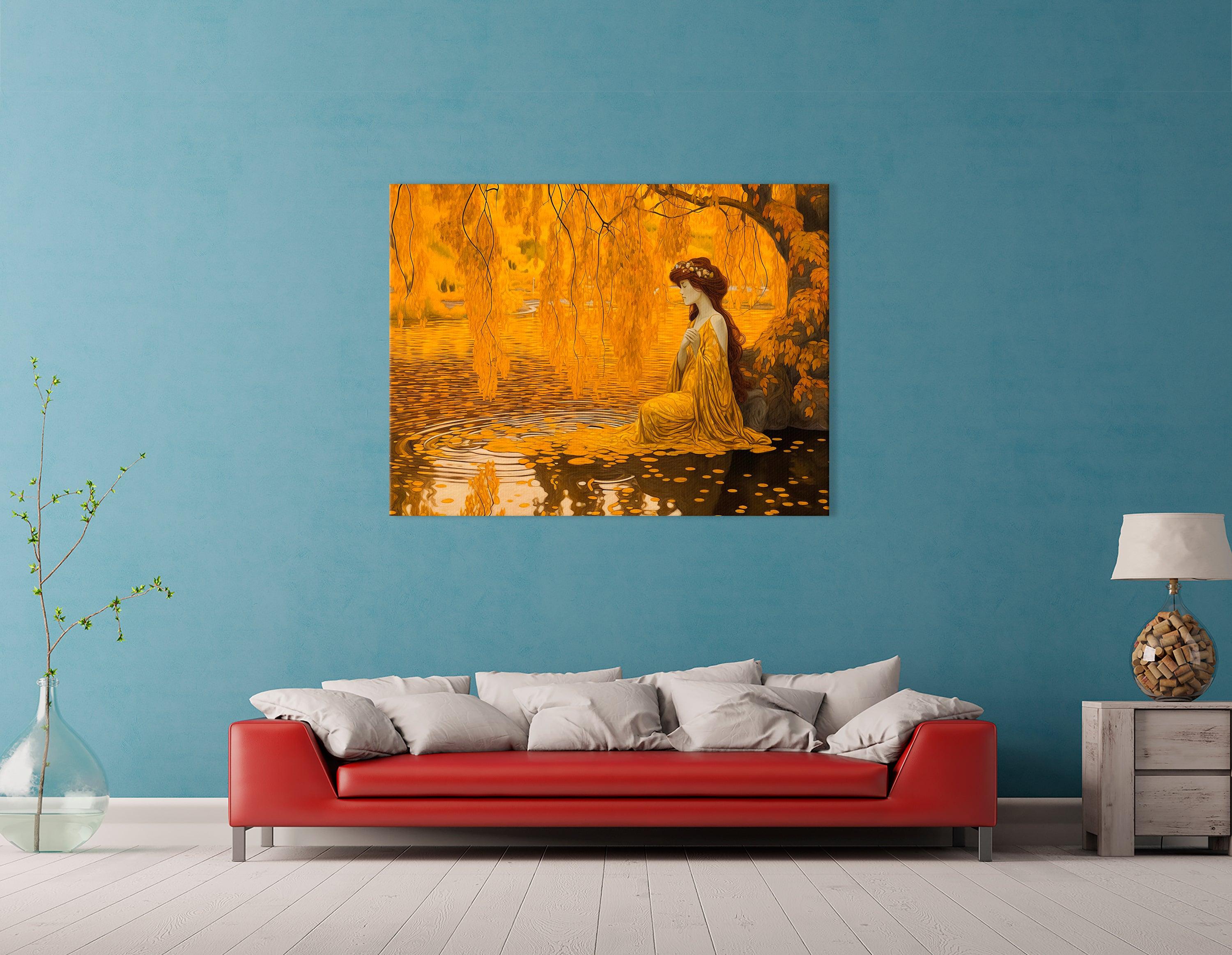 Woman in Yellow Dress Under Willow Tree - Canvas Print - Artoholica Ready to Hang Canvas Print