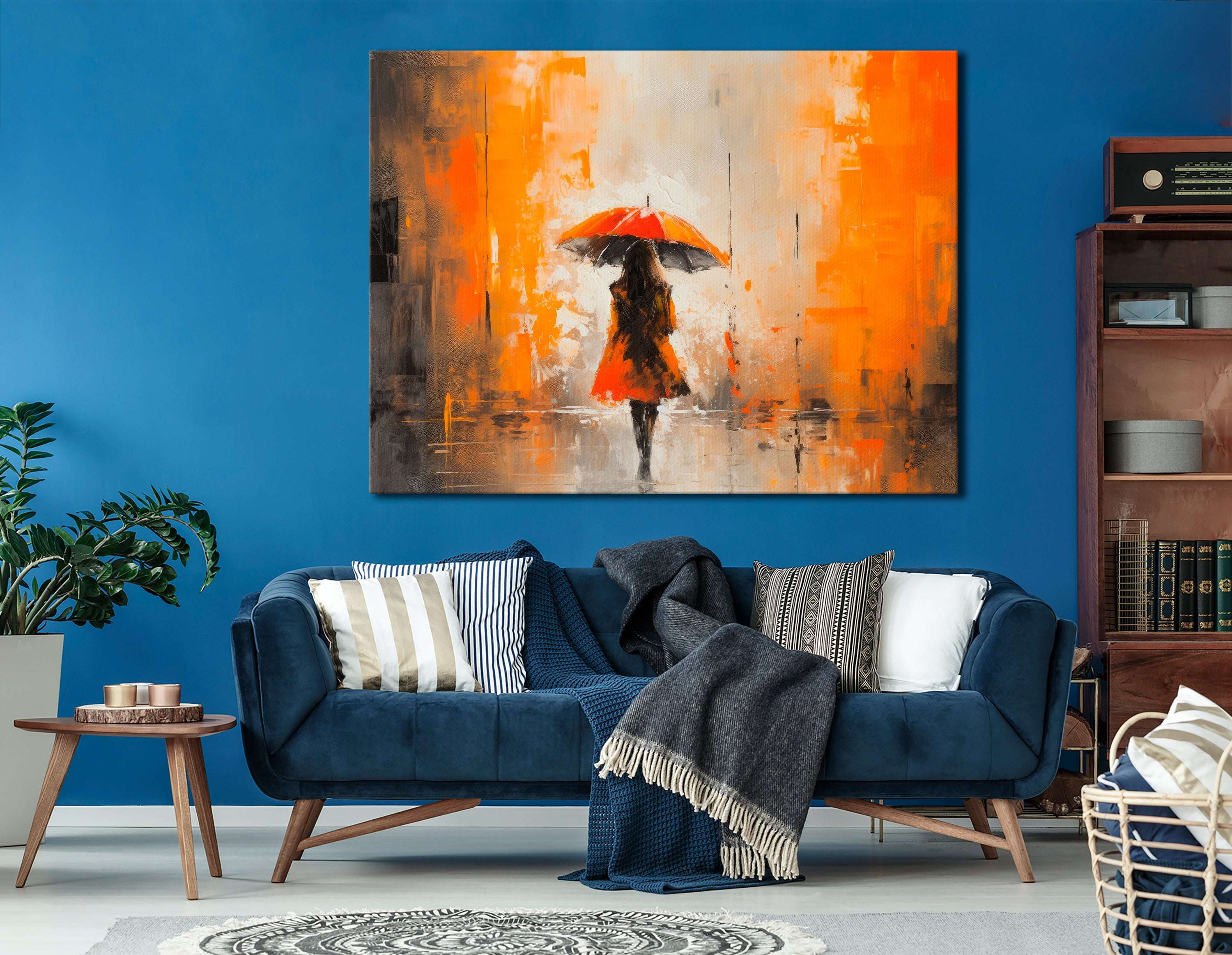 Woman with Umbrella under the Rain - Canvas Print - Artoholica Ready to Hang Canvas Print