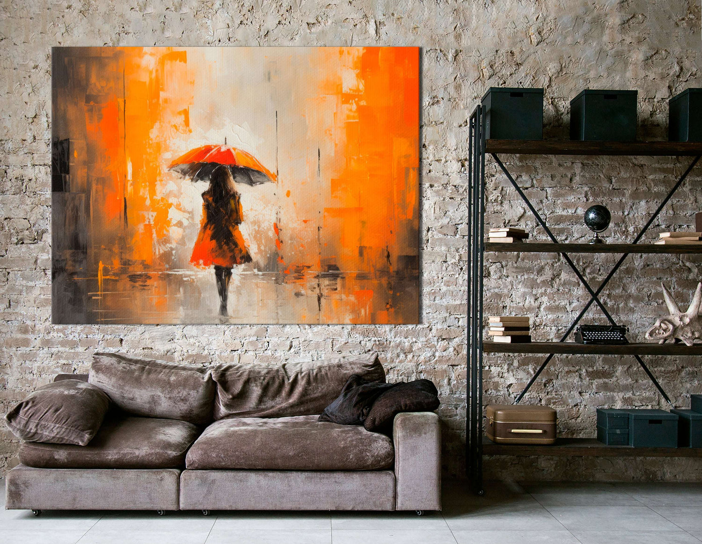 Woman with Umbrella under the Rain - Canvas Print - Artoholica Ready to Hang Canvas Print