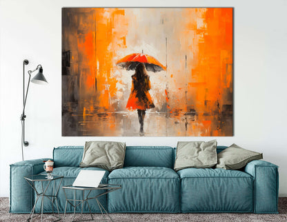 Woman with Umbrella under the Rain - Canvas Print - Artoholica Ready to Hang Canvas Print