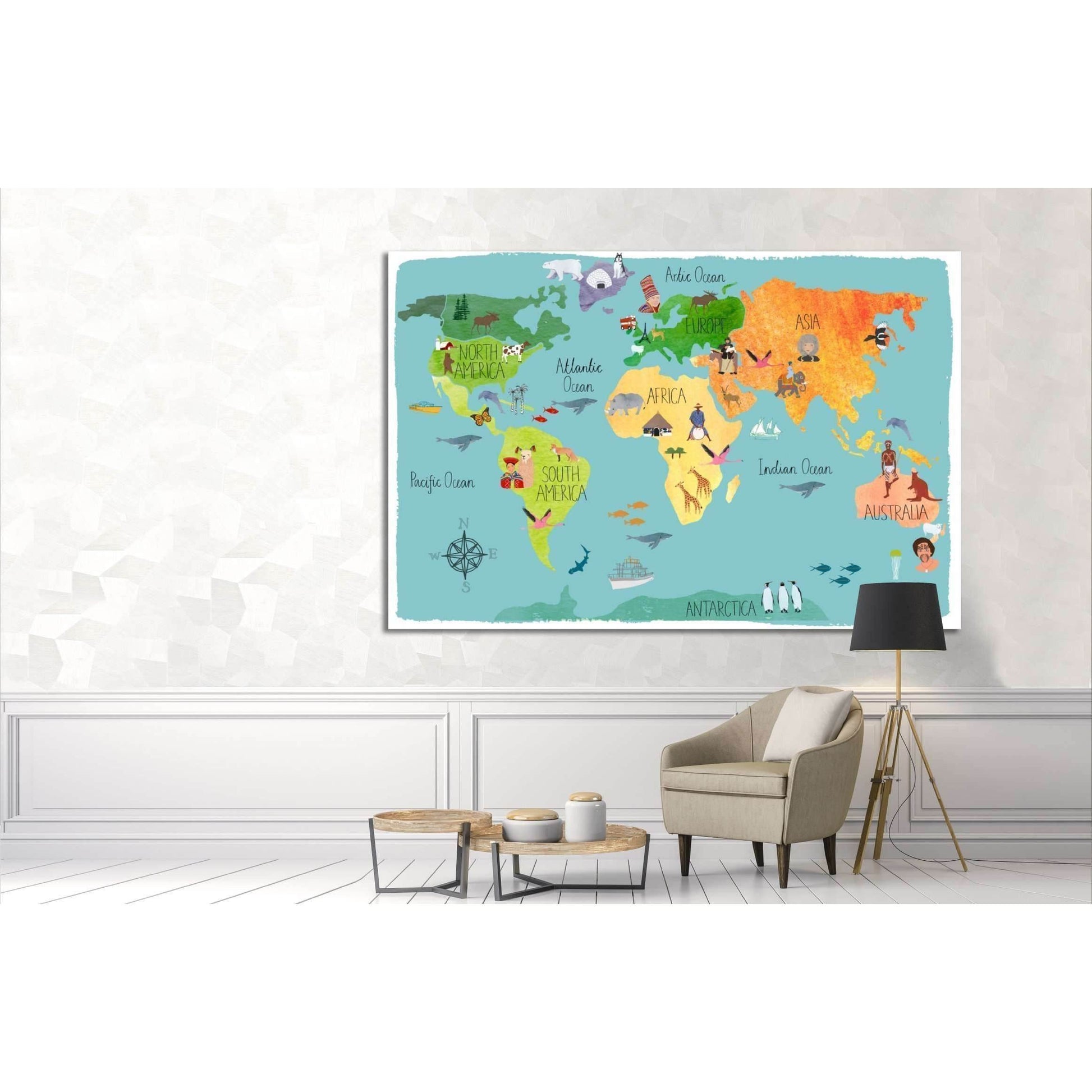 World map for kids room decor№33 Ready to Hang Canvas PrintCanvas art arrives ready to hang, with hanging accessories included and no additional framing required. Every canvas print is hand-crafted, made on-demand at our workshop and expertly stretched ar