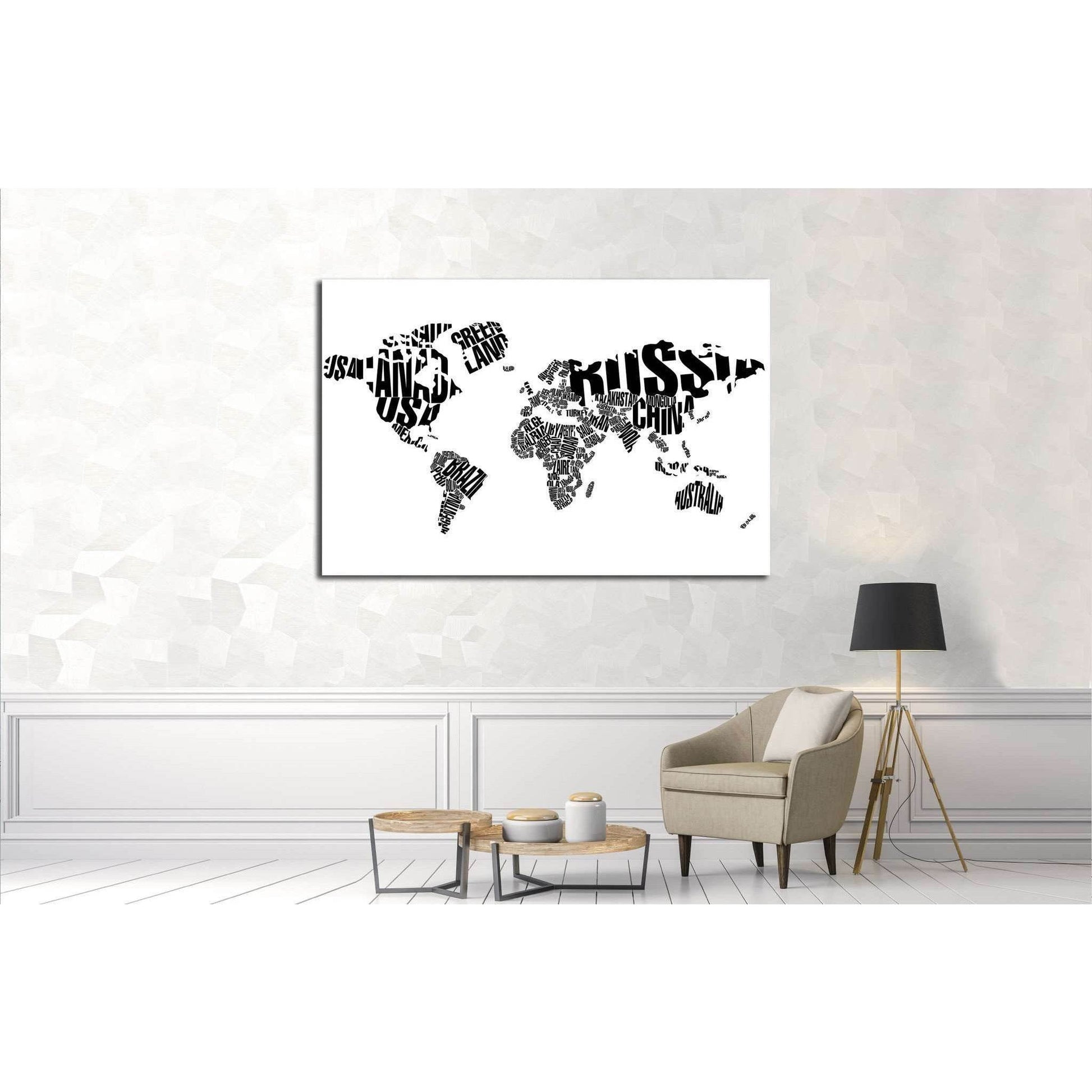 World Map in Typography №1927 Ready to Hang Canvas PrintCanvas art arrives ready to hang, with hanging accessories included and no additional framing required. Every canvas print is hand-crafted, made on-demand at our workshop and expertly stretched aroun