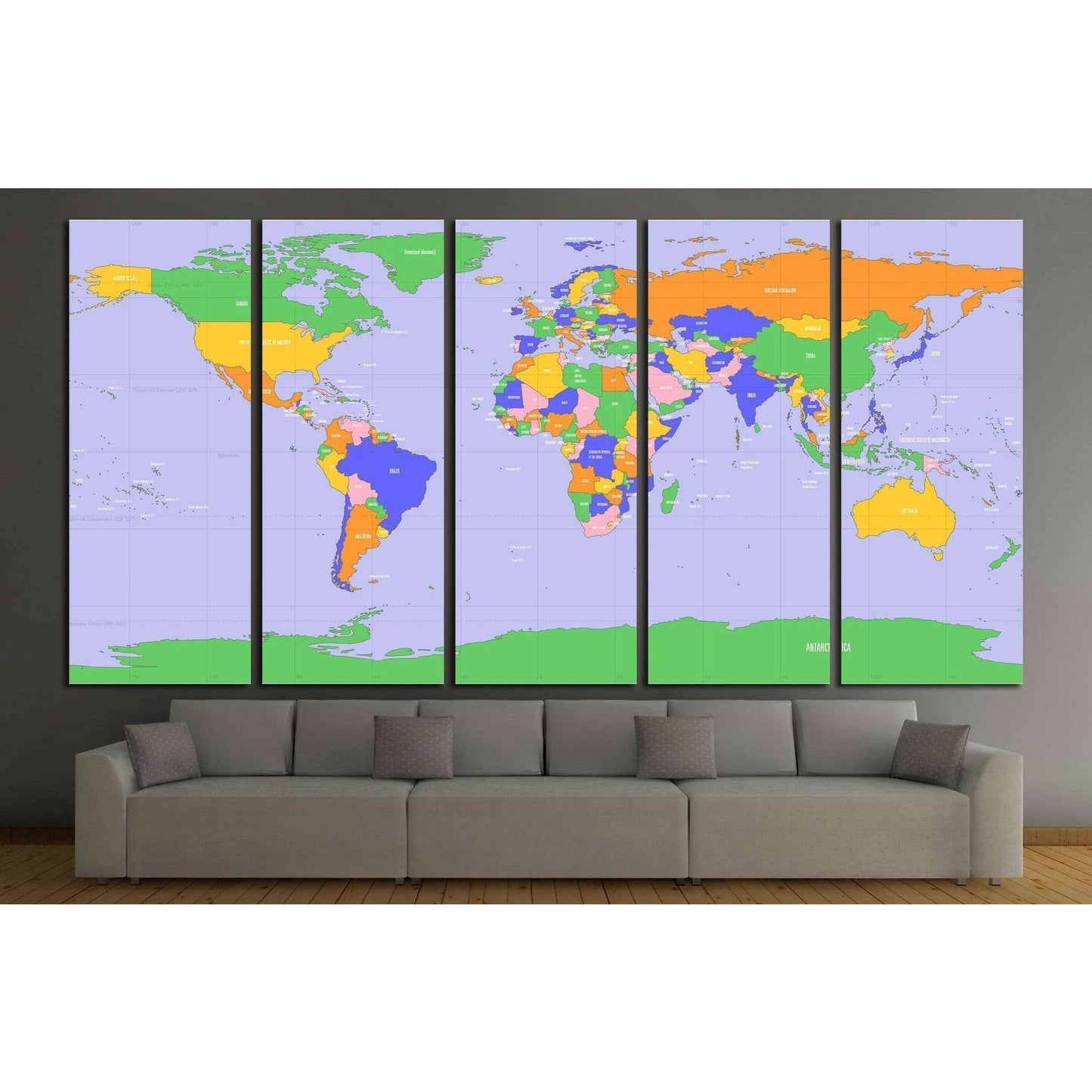 World map №1454 Ready to Hang Canvas PrintCanvas art arrives ready to hang, with hanging accessories included and no additional framing required. Every canvas print is hand-crafted, made on-demand at our workshop and expertly stretched around 100% North A