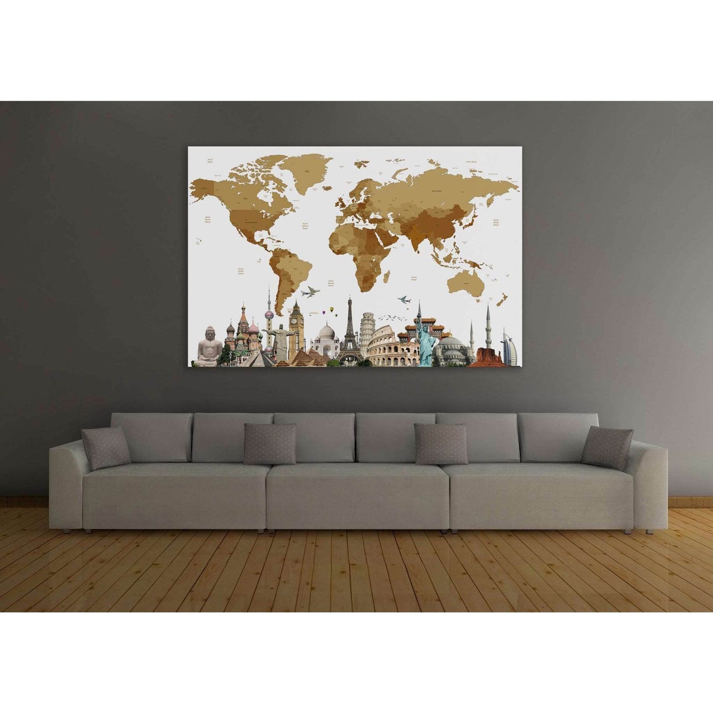 World Map with landmarks Canvas PrintWorld Map Canvas Print on thick natural cotton canvas, stretched on pinewood framework 1,5" Deep. Zellart Canvas Prints