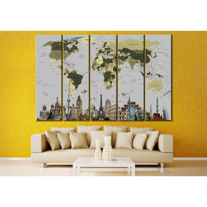 World Map With Landmarks №107 Ready to Hang Canvas PrintCanvas art arrives ready to hang, with hanging accessories included and no additional framing required. Every canvas print is hand-crafted, made on-demand at our workshop and expertly stretched aroun