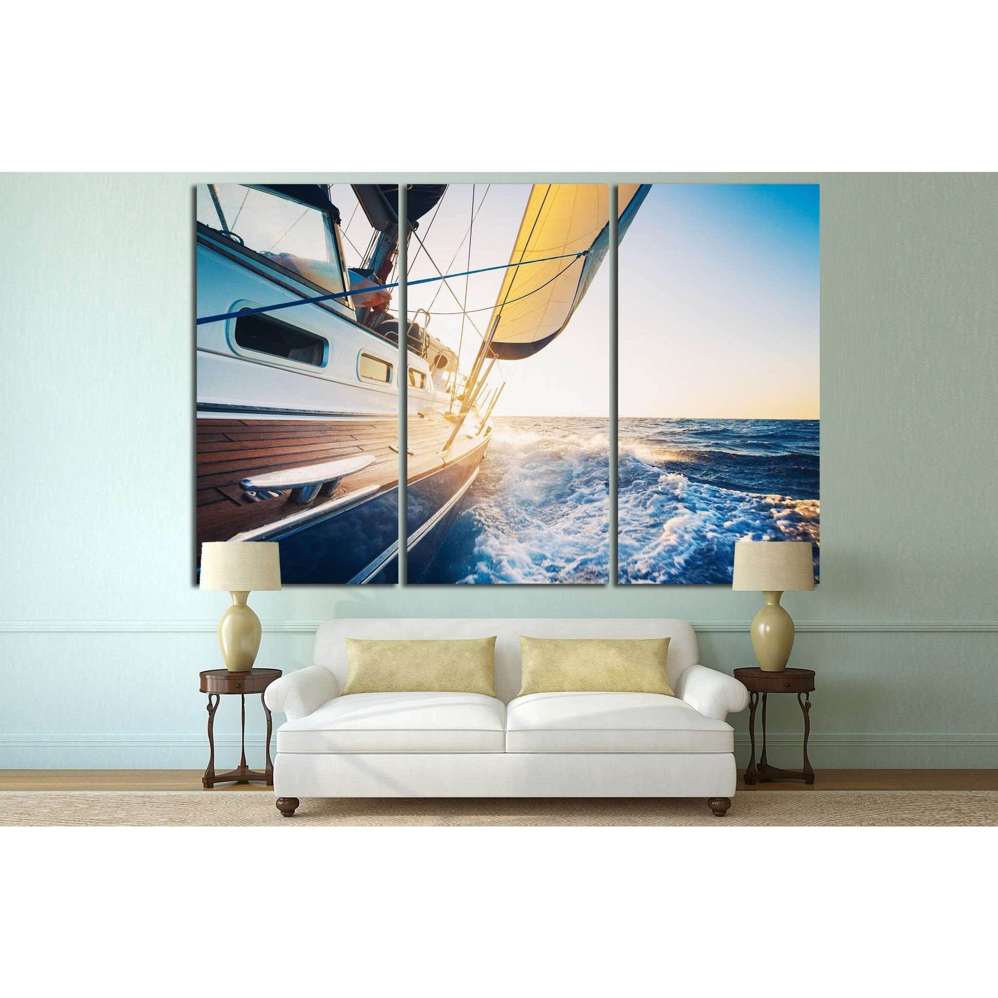 Yach in the Sea Canvas Print - Wall Art for Home & Office DecorCharming yacht wall art printed on thick natural canvas. Great choice to decorate a large wall in an Office or Home interior. Zellart Canvas Prints