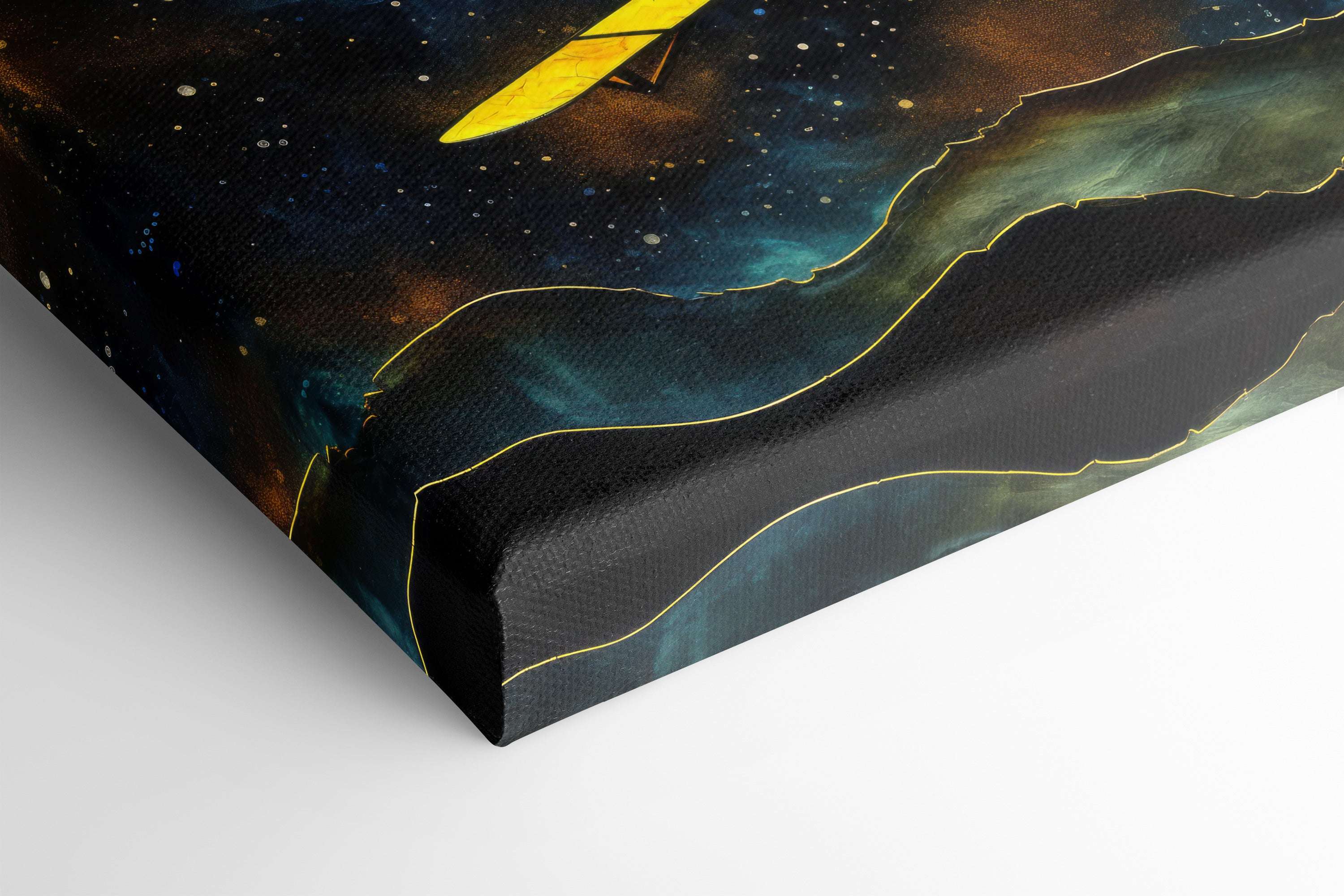 Yellow Airplane's Journey Over a Hill and Stars - Canvas Print - Artoholica Ready to Hang Canvas Print