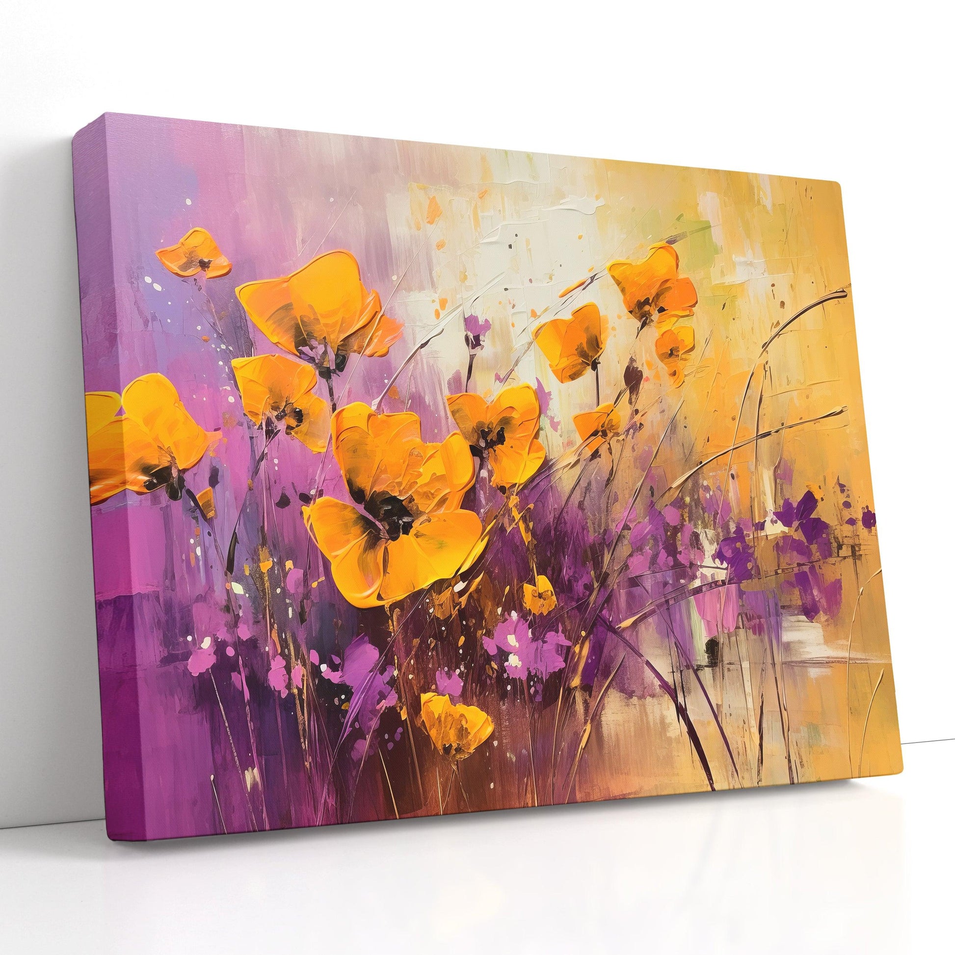 Yellow and Purple Poppies in Full Bloom - Canvas Print - Artoholica Ready to Hang Canvas Print