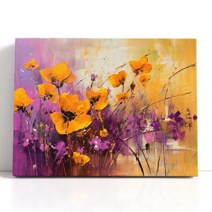 Yellow and Purple Poppies in Full Bloom - Canvas Print - Artoholica Ready to Hang Canvas Print