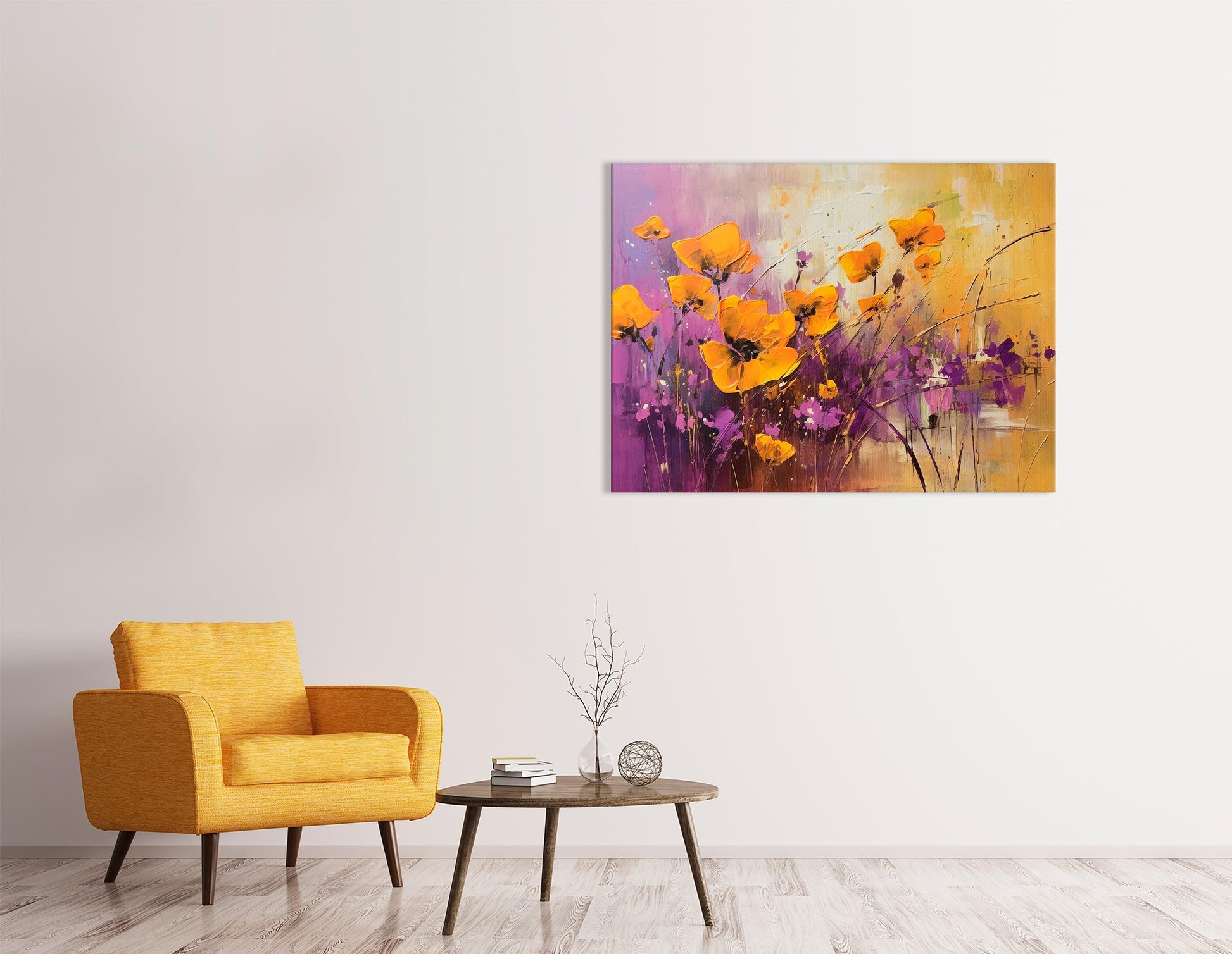 Yellow and Purple Poppies in Full Bloom - Canvas Print - Artoholica Ready to Hang Canvas Print