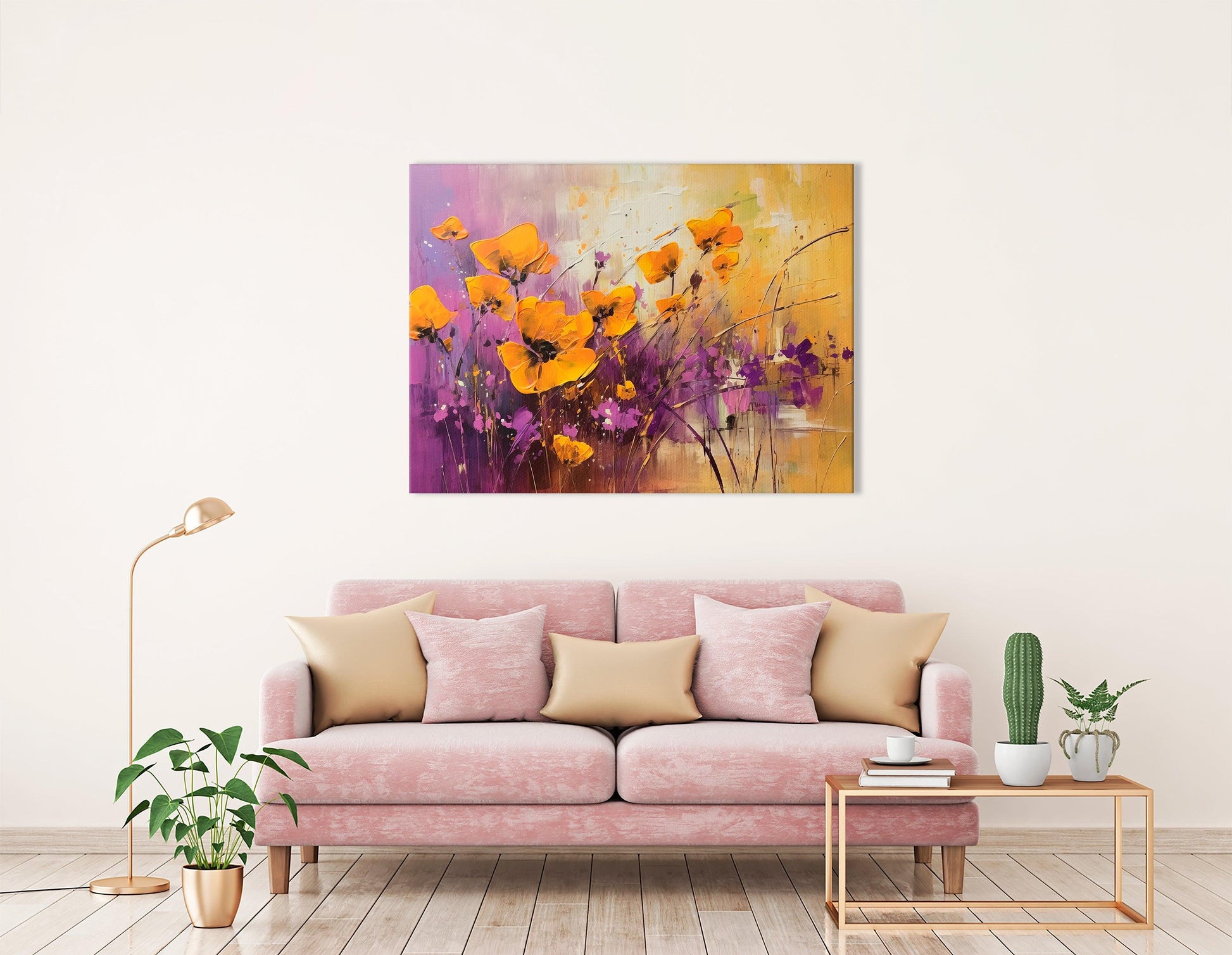 Yellow and Purple Poppies in Full Bloom - Canvas Print - Artoholica Ready to Hang Canvas Print