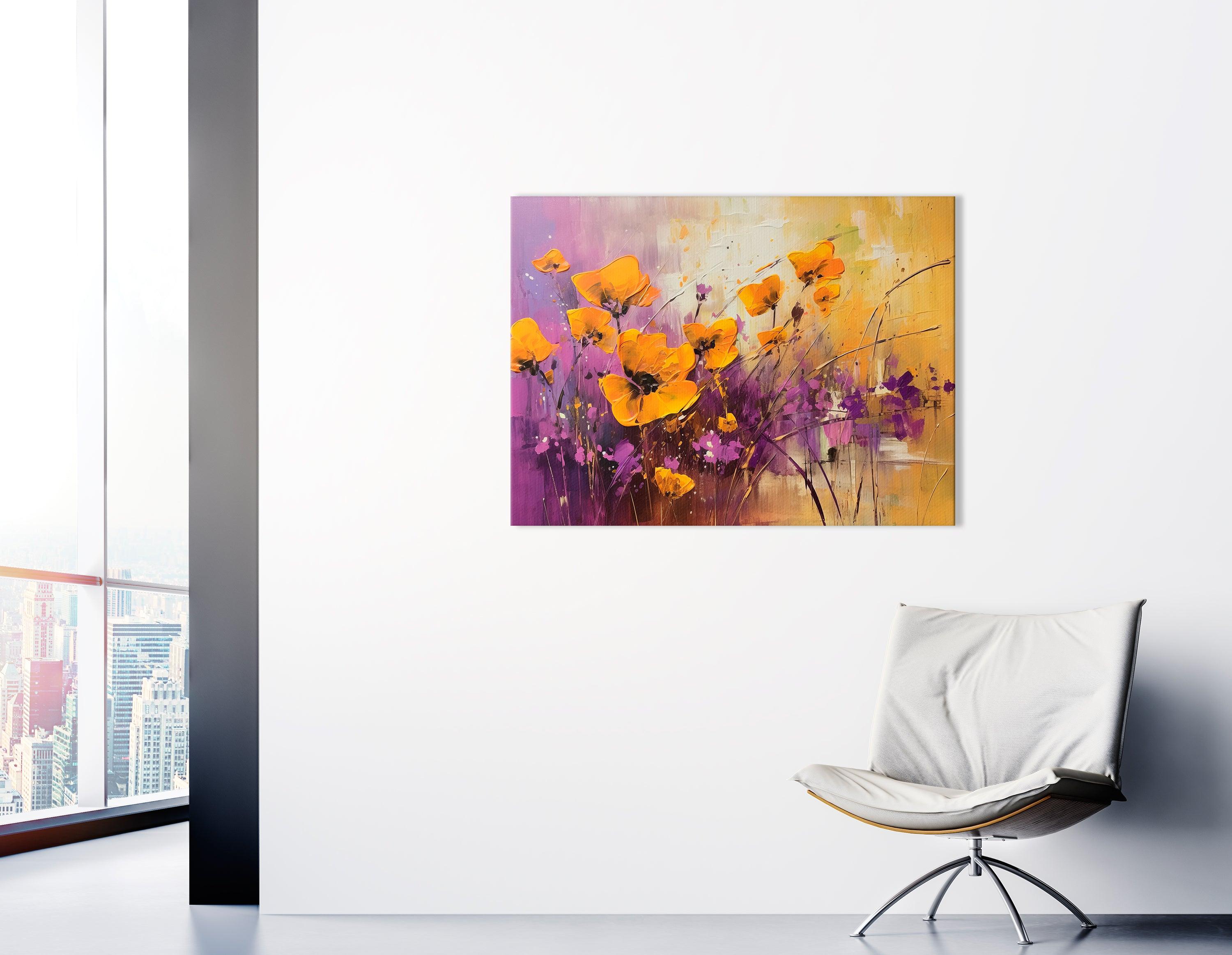 Yellow and Purple Poppies in Full Bloom - Canvas Print - Artoholica Ready to Hang Canvas Print